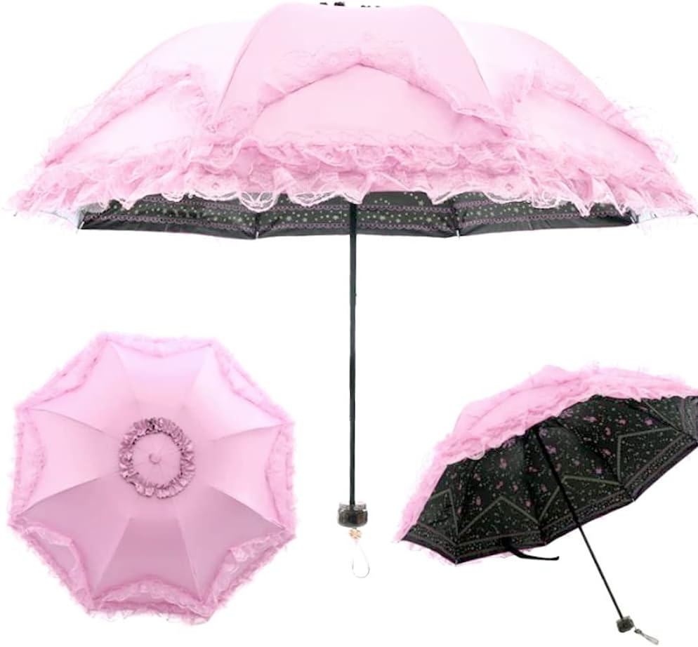 512nJ67ZmIL._AC_SL1000_.jpg Lace Windproof Folding Sunny and Rainy Umbrella Ultraviolet-Proof Anti Sun UV Protection Parasol Umbrella - Image 1