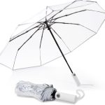 42 Inch Clear Travel Umbrella Windproof, Automatic Open and Close Transparent Foldable Compact Umbrella for Rain, Wedding and Large Rain Use, Clear Canopy for Women Men