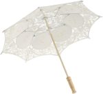 2 Pcs 12 Inch Lace Parasol Umbrella Wedding Umbrella for Bride Wedding Gift Photo Props Kids Gift White & Beige