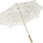 2 Pcs 12 Inch Lace Parasol Umbrella Wedding Umbrella for Bride Wedding Gift Photo Props Kids Gift White & Beige