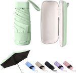 Mini Umbrella with Case – Lightweight Folding Compact Travel Accessory, Small Sun Umbrella UV Protection for Girls, Kids & Adults, Fits in Purse Pocket Backpack