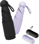 Travel Mini Umbrella Compact Small & Lightweight, UV Rain Protection, Pocket-Sized Folding Umbrellas with Quickdraw & Case for Men Women & Kids Backpack
