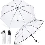 2 Pcs Clear Umbrella Transparent Portable Umbrella Compact Foldable Umbrella Manual Open Close Folding Umbrellas for Wedding Travel, Dating