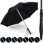 LED Umbrella Laser Sword Light up Umbrella with 7 Color Changing Effects Long Handle Straight Stick Umbrella Parasol 8 Rib Windproof Golf Umbrella with Flashlight Handle for Men Women Elder