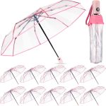 12 Pcs Transparent Folding Umbrella Full Automatic Clear Foldable Auto Open Close Umbrellas for Rain Wedding