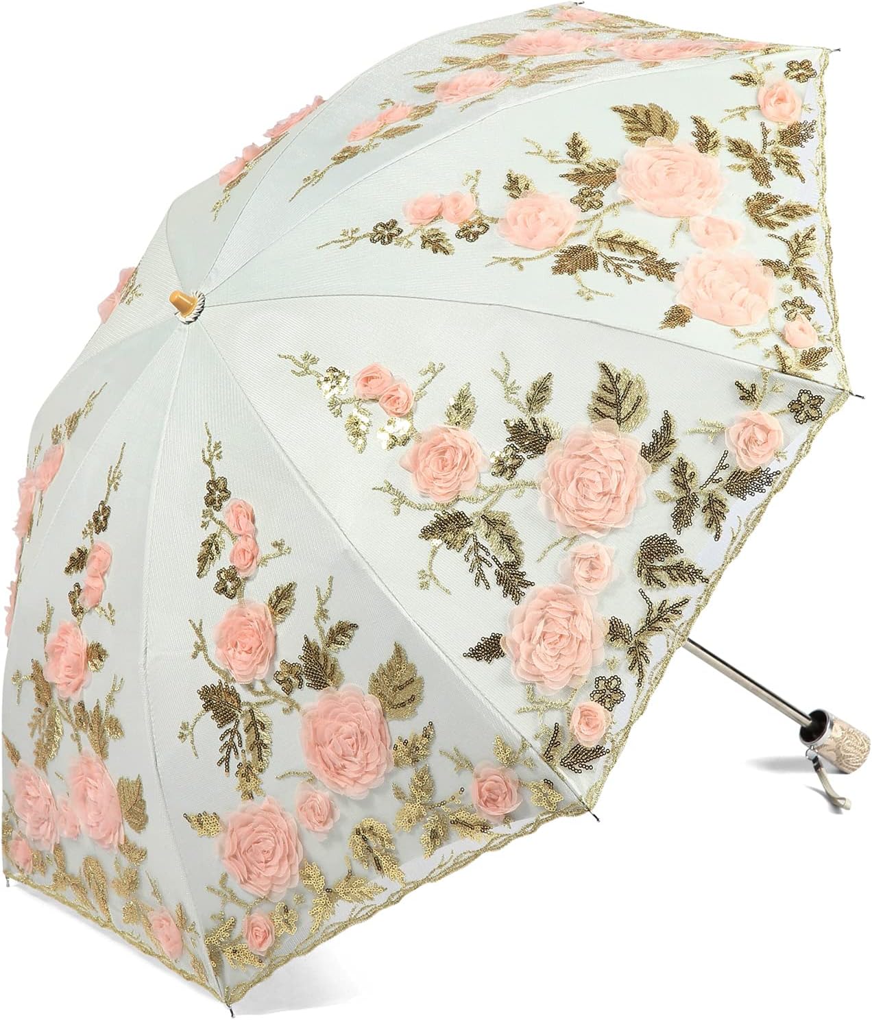81LL0Md892S._AC_SL1500_.jpg Ladies Anti-UV Lace Embroidery Sun Parasol Folding Umbrella Wedding Umbrella - Image 1