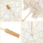 2 Pcs 12 Inch Lace Parasol Umbrella Wedding Umbrella for Bride Wedding Gift Photo Props Kids Gift White & Beige - Image 2