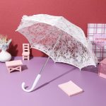 White Lace Embroidery Parasol with Floral Lace Wrist Gloves for Wedding Flower Girl - Small Vintage Bridal Umbrella Kids Craft Flowers Lace Parasol - Image 2